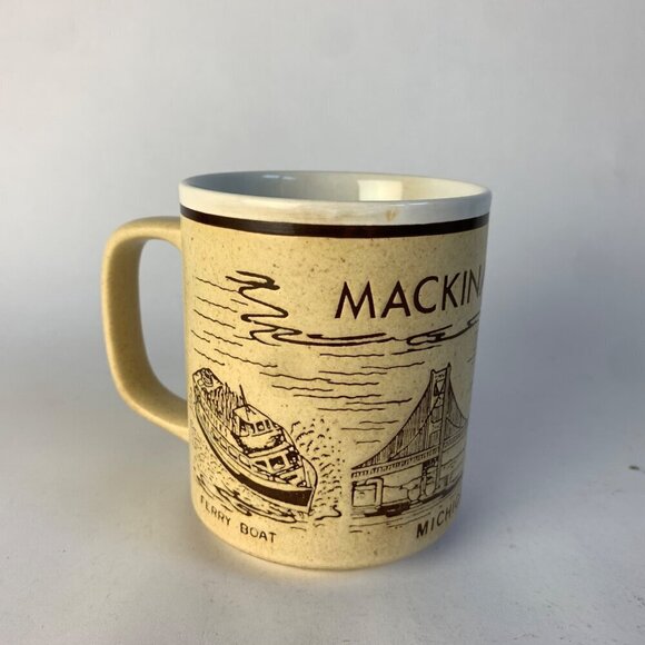 Mackinac Bridge Vintage Brown Speckled Coffee Mug Ceramic - Picture 1 of 6